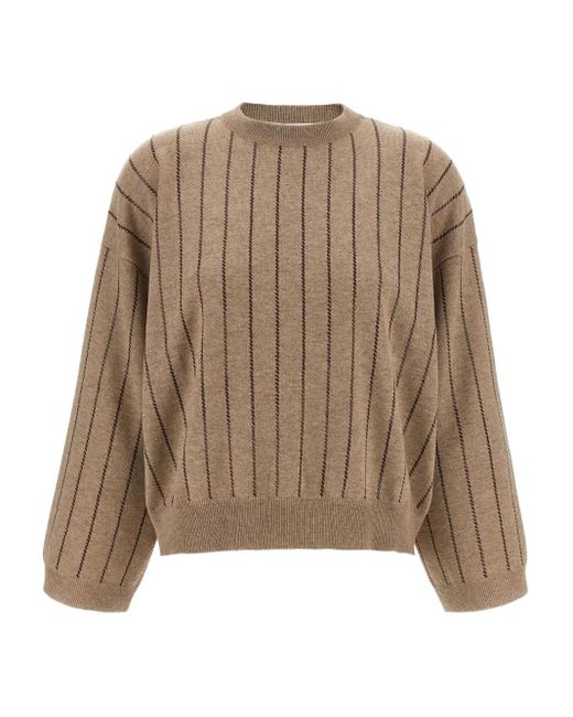 Brunello Cucinelli Natural Striped Cashmere Sweater