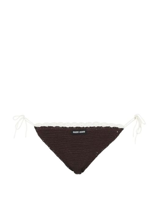 Miu Miu Black Crochet-Knit Embroidered-Logo Bikini Bottoms