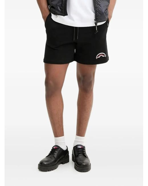Sprayground Black Shark-Logo Drawstring Shorts for men