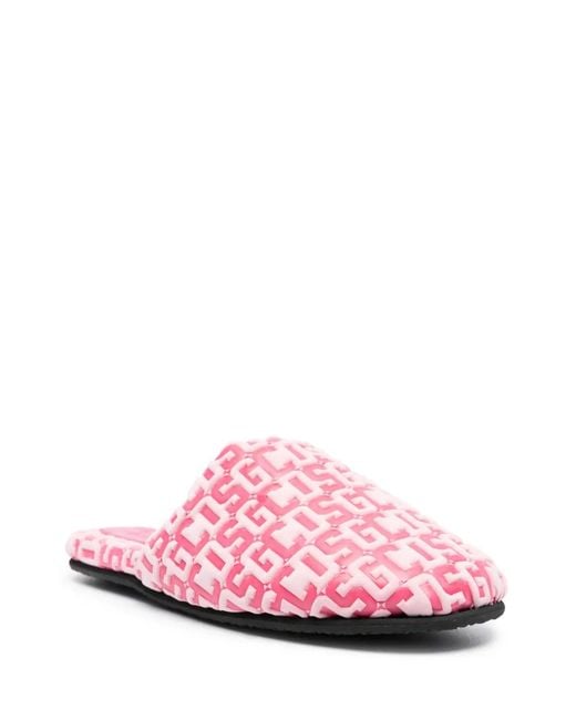 Gcds Pink Monogram-Pattern Round-Toe Slippers