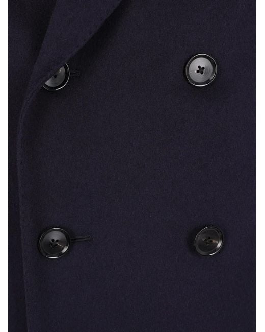 Caruso Blue Peak-Lapel Double-Breasted Coat for men