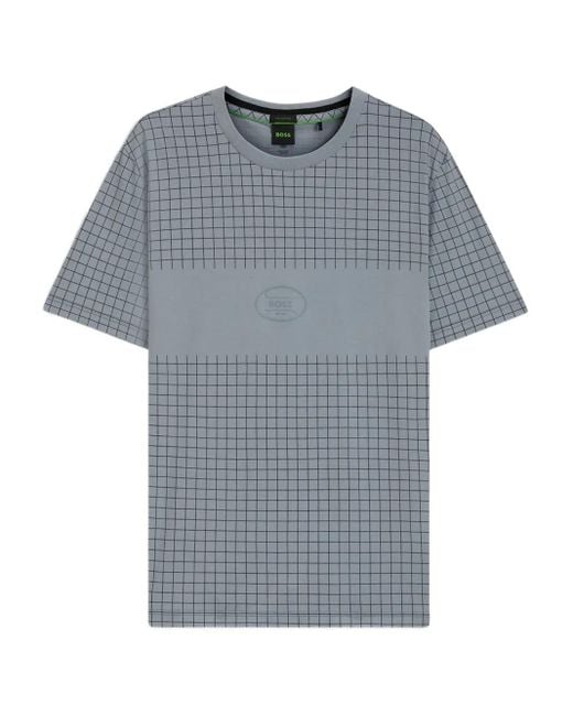 Boss Gray Grid-Print T-Shirt for men