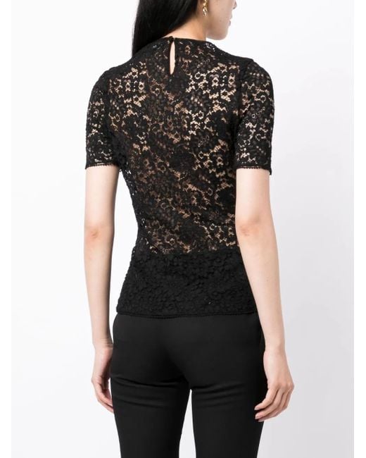 Del Core Black Floral-Lace Short-Sleeved T-Shirt