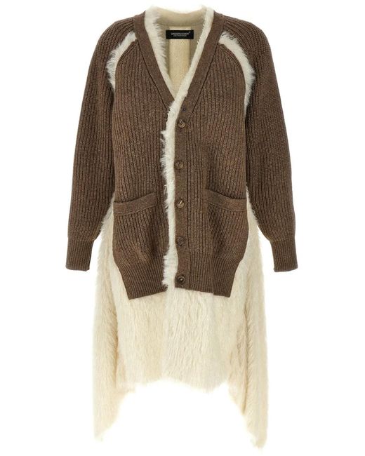 Undercover Natural Asymmetrical Faux Fur And Braided Wool Cardigan
