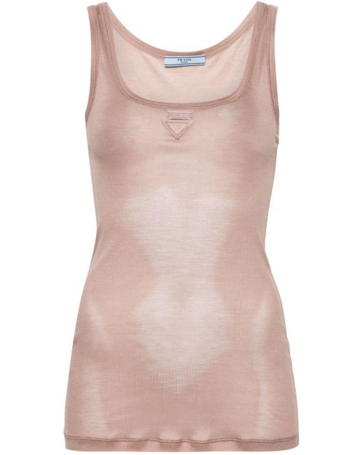 Prada Pink Triangle-Appliqué Silk Top