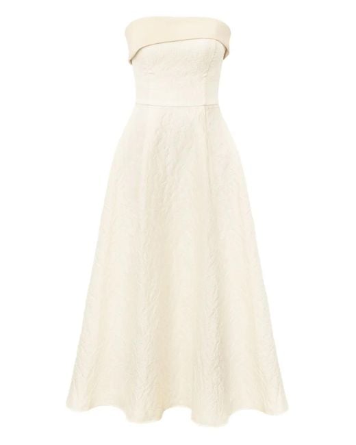 POST MERIDIEM White Jacquard Satin-Turnup Midi Dress