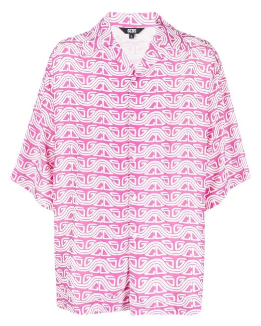 Gcds Pink Wave Printed Bowling Shirt for men