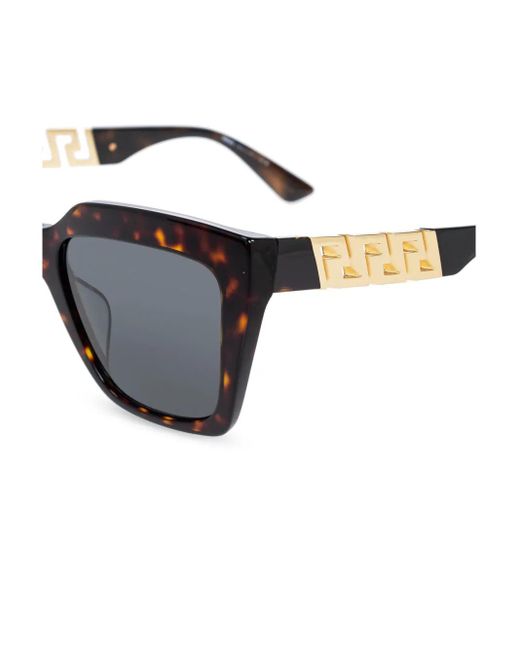 Versace Brown Tortoiseshell-Effect Geometric-Frame Sunglasses