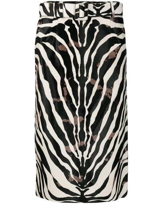 Tod's Black Zebra Print Calf Hair Skirt