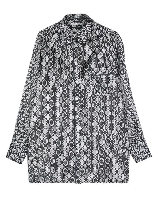 Kiton Gray Abstract Pattern Print Silk Shirt