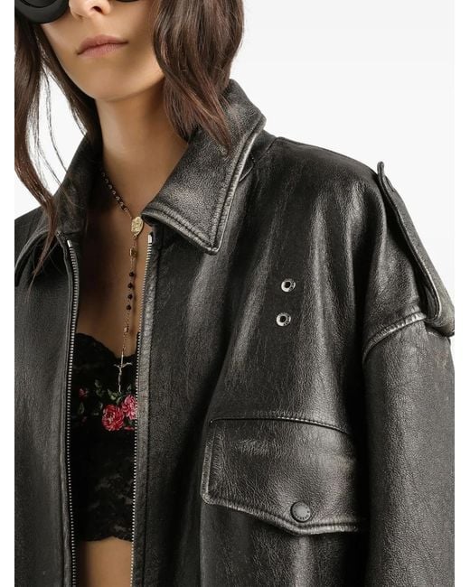 Dolce & Gabbana Black Zip-Up Leather Coat