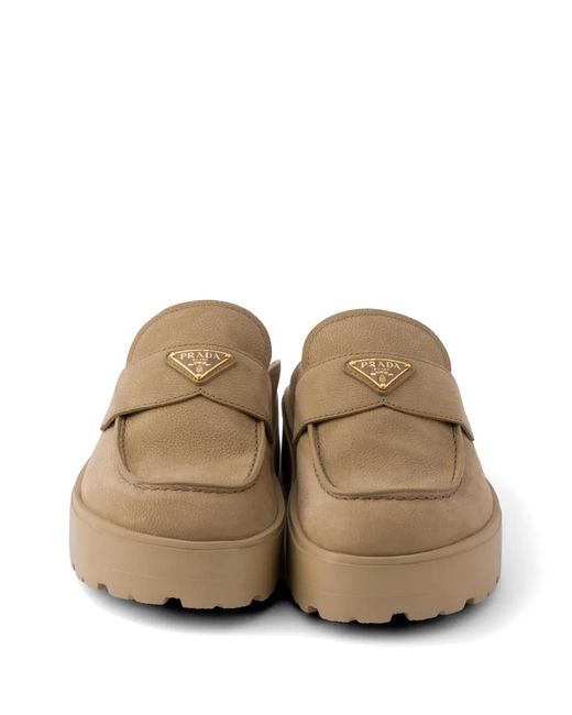 Prada Brown Nubuck Flatform Mules