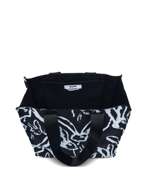MSGM Black Rabbit-Print Tote Bag