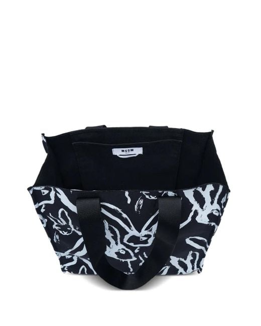 MSGM Black Rabbit-Print Tote Bag