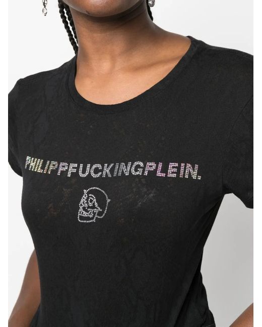 Philipp Plein Black Rhinestone-Embellished Cotton T-Shirt