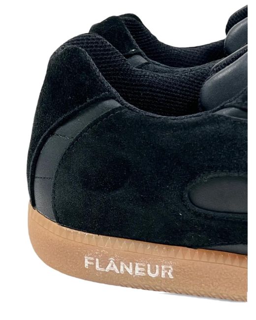 flâneur Black Leather Suede Low-Top Sneakers for men