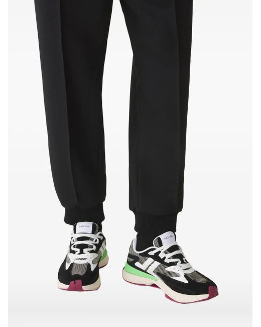 Lanvin Black Mesh-Panel Leather Sneakers
