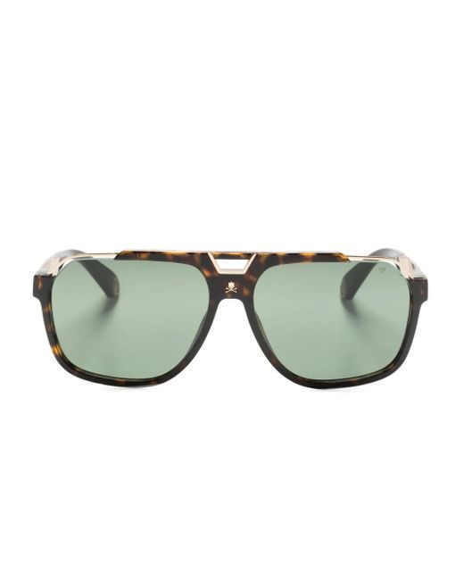 Philipp Plein Green Pilot-Frame Logo-Engraved Sunglasses for men