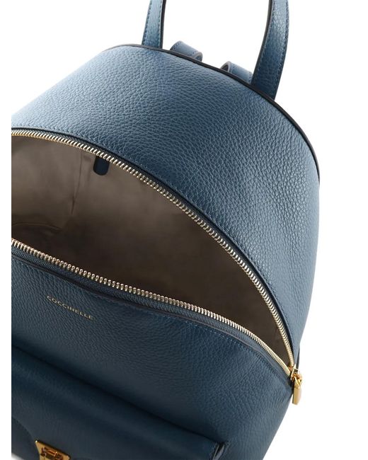 Coccinelle Blue Front-Pocket Leather Backpack
