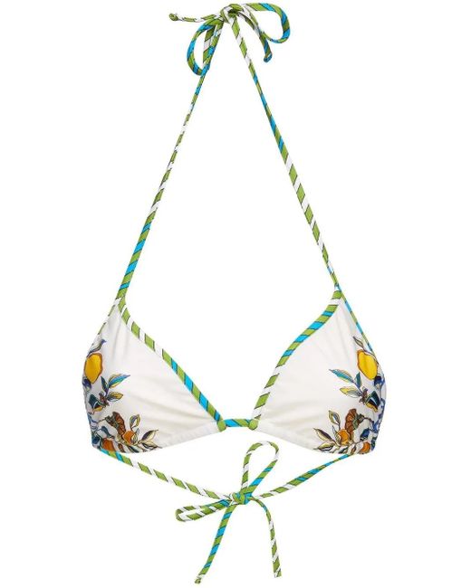 LaDoubleJ Metallic Floral-Print Halterneck Bikini Top