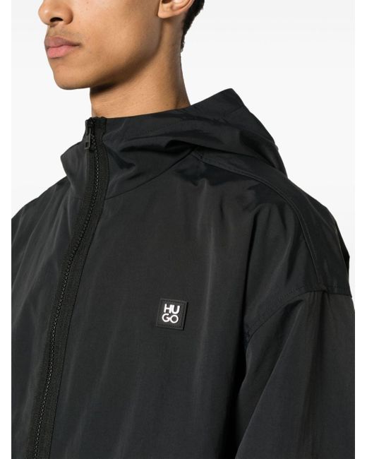 HUGO Black Logo-patch Hooded Jacket for men