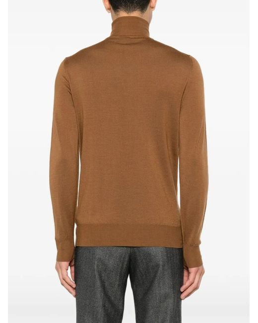Canali Brown Roll-Neck Wool Sweater for men