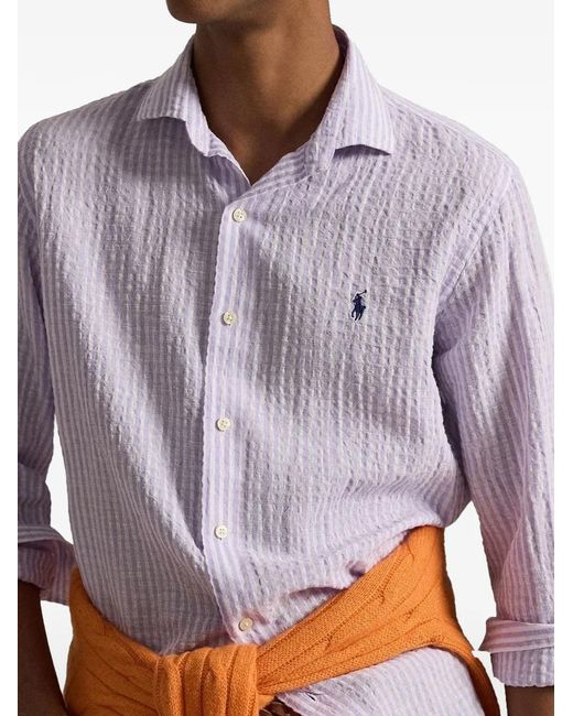 Polo Ralph Lauren Purple Striped Seersucker Shirt for men