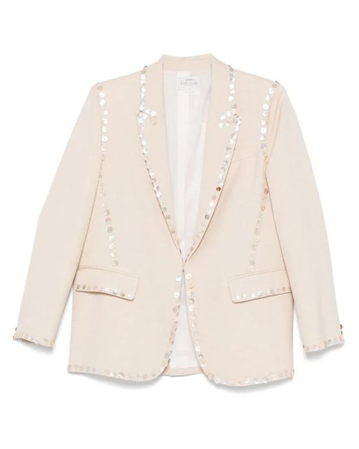 Chaqueta bordada de perlas de lana de lana Forte Forte de color Natural