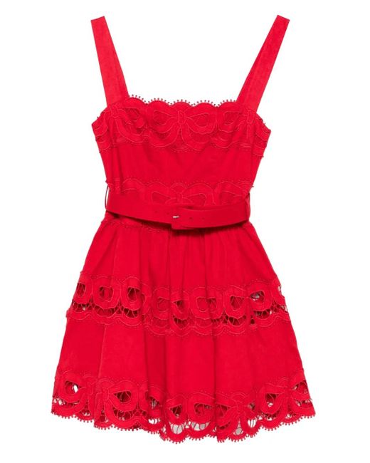Self-Portrait Mini-Jurk Met Kanten Vlakken En Ceintuur in het Red