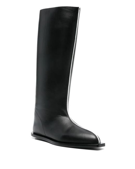 Plan C Black Smooth Leather Pointed Knee Boots