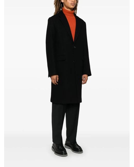 AMI Black Wool Single-Breasted Coat for men