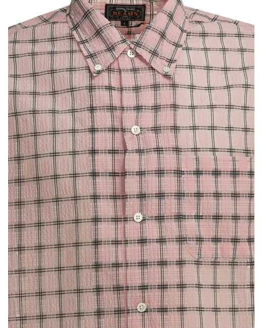 Beams Plus Pink Check-Pattern Shirt for men