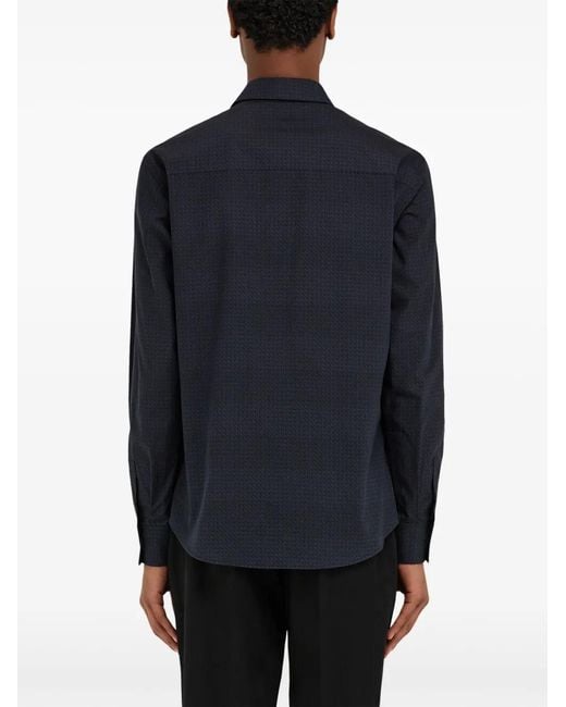 Ferragamo Blue Micro-Patterned Shirt for men