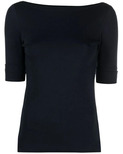 Ralph Lauren Blue Boat-Neck Fitted Top