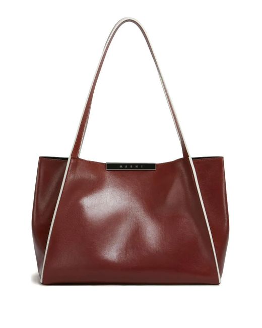 Marni Red Kleine Cresta E/W Tote Bag