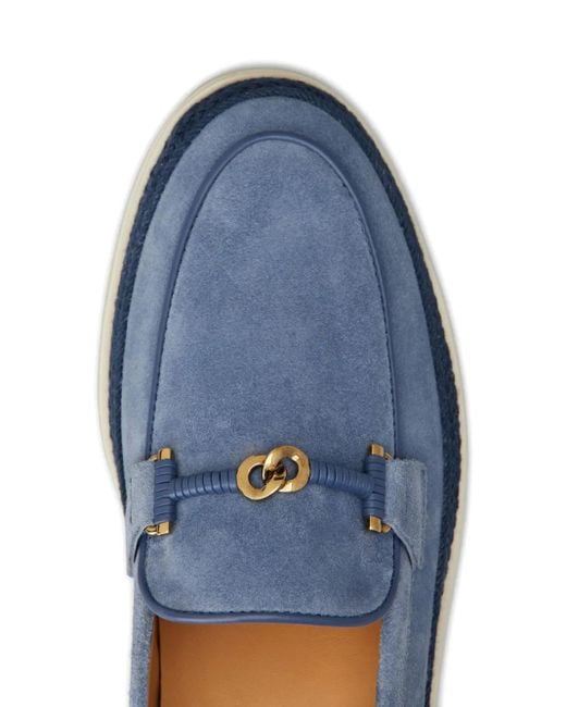 Tod's Blue Rafia-Trimmed Suede Loafers