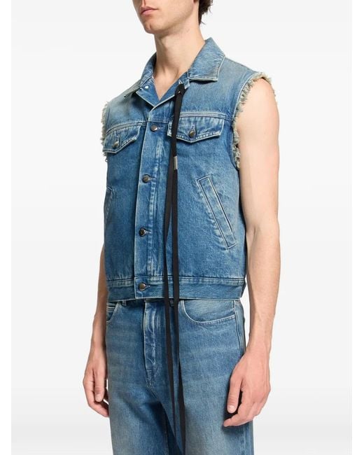 Ann Demeulemeester Blue Stonewashed Raw-Cut Denim Jacket for men