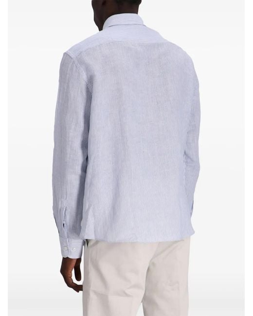 Boss Blue Striped Linen Shirt for men