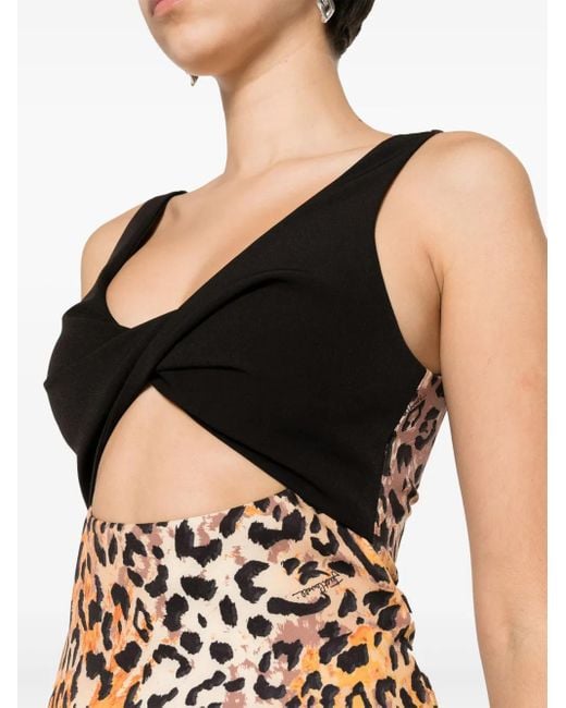 Just Cavalli Black Cady Leopard-Print Mini Dress