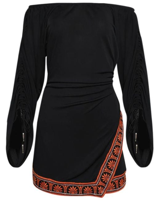 Rabanne Black Contrast Trimming Off-The-Shoulder Minidress
