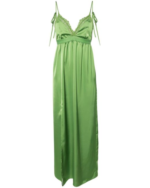 ..,merci Green Lace-detail Satin Maxi Dress
