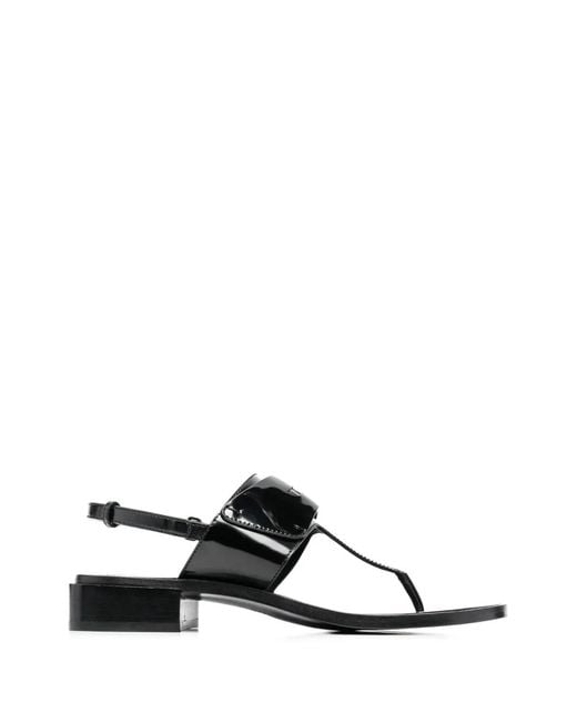 Ferragamo Black Logo-Plaque Patent-Leather Sandals