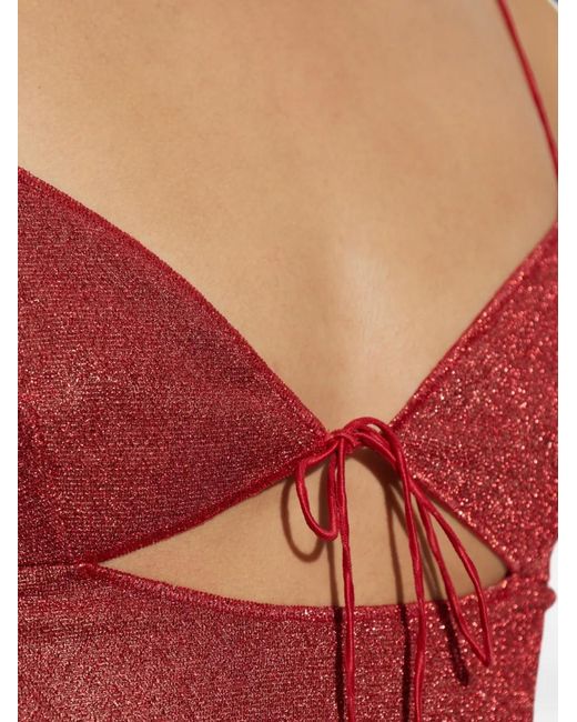 Oseree Red V-Neck Cut-Out Mini Dress