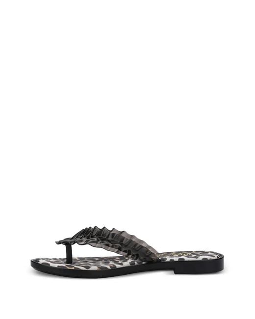 Melissa White X Ganni Leopard-Print Ruffled Flip Flops