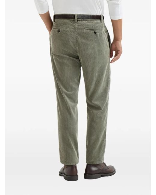 Brunello Cucinelli Green Garment-Dyed Corduroy Trousers for men