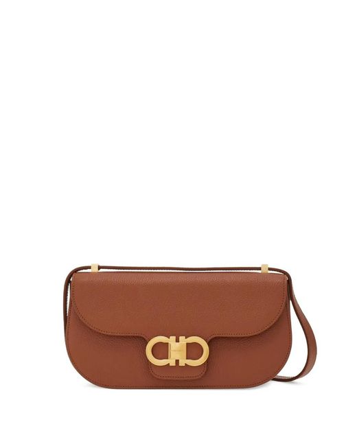 Ferragamo Brown Double Gancini Cross Body Bag