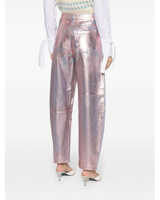 Ganni Pink Foil Stary High-rise Tapered-leg Jeans