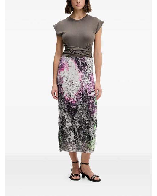 Desigual Gray Floral Print Midi Dress