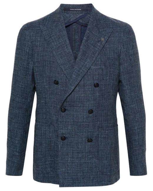 Tagliatore Blue Peak-Lapels Double-Breasted Blazer for men