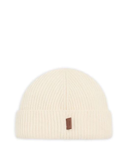 AMI Natural Leather-Label Wool Beanie Hat